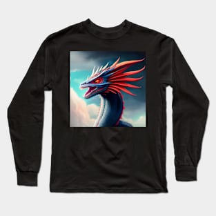 Roaring Blue Dragon with Red Fins Long Sleeve T-Shirt